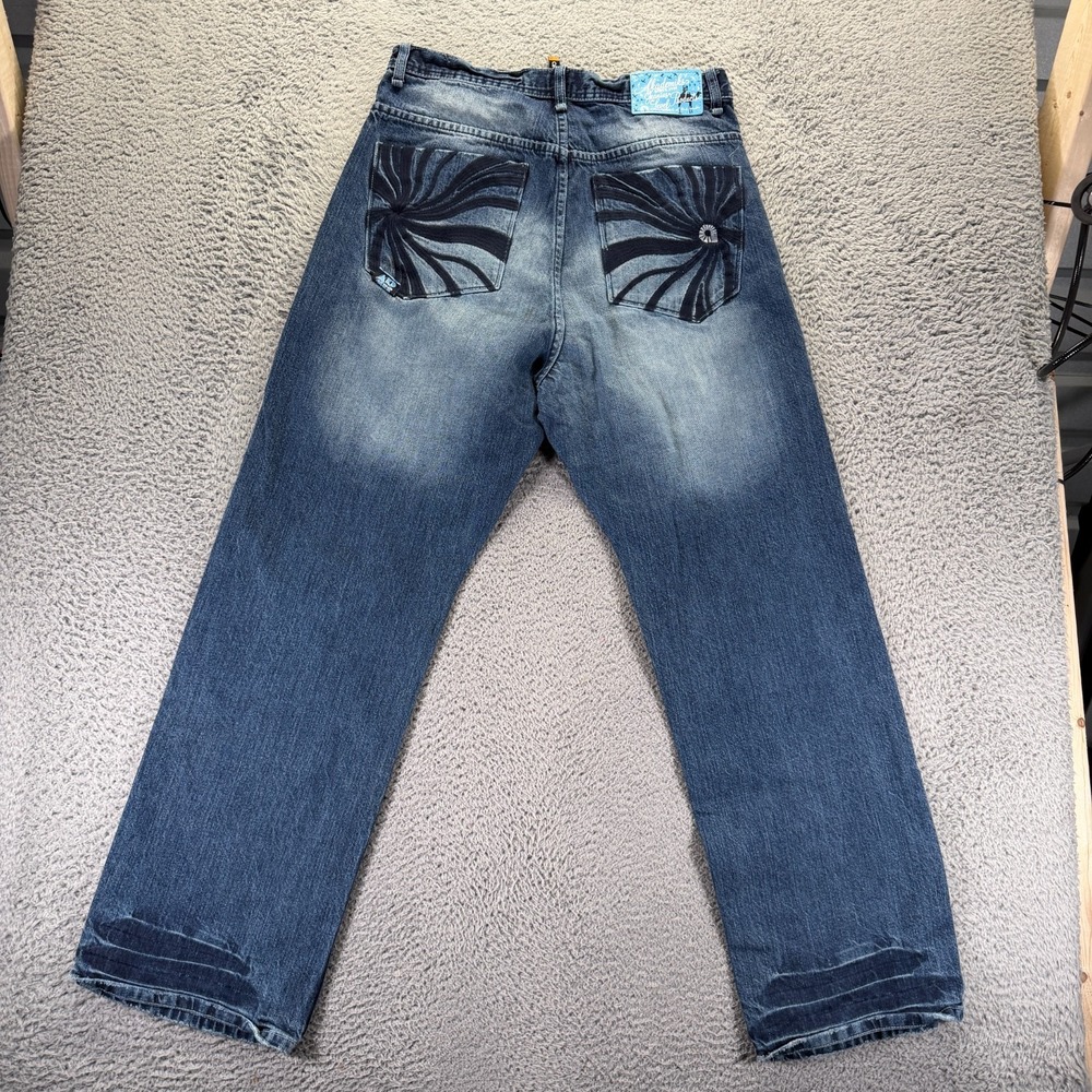 Vintage Akademiks Jean Mens 34x32 Blue Cotton Denim Straight Workear Faded Baggy